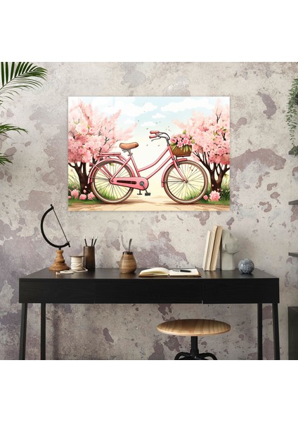Nostaljik Bisiklet Cam Tablo - Bisiklet Büyüleyici Kır Manzarası Duvar Süsü Çiçekler Açmış fiyatları