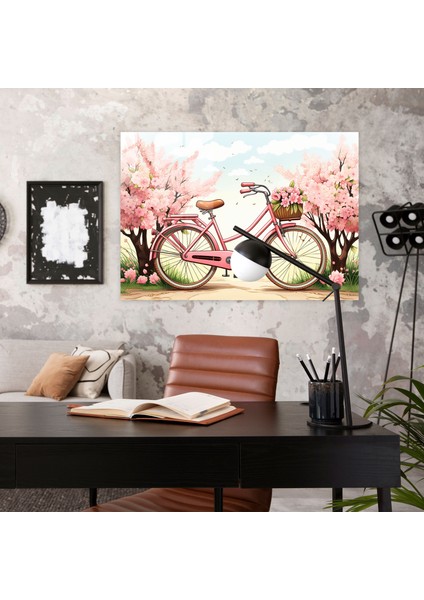 Nostaljik Bisiklet Cam Tablo - Bisiklet Büyüleyici Kır Manzarası Duvar Süsü Çiçekler Açmış modelleri
