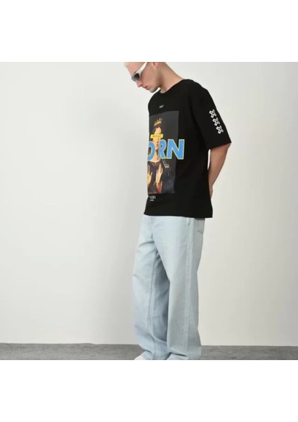 Unisex Baskılı Bisiklet Yaka Oversize Thirt Iyah