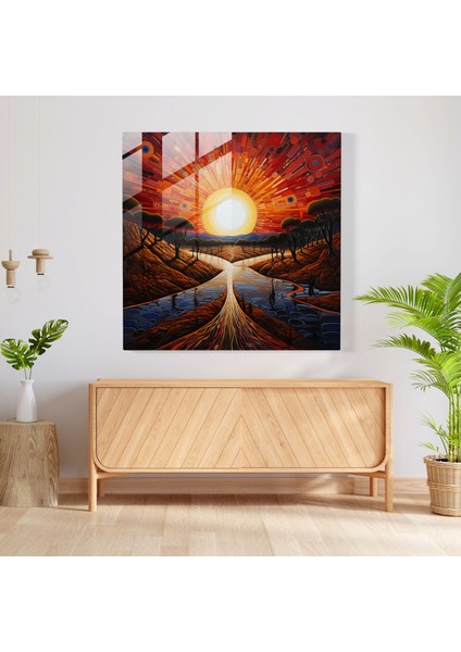 Yerli Günbatımı Cam Tablosu - Yerli Cesur Fırça Darbeleri Çağdaş Sanat Eseri Kutsal Toprak fiyatları