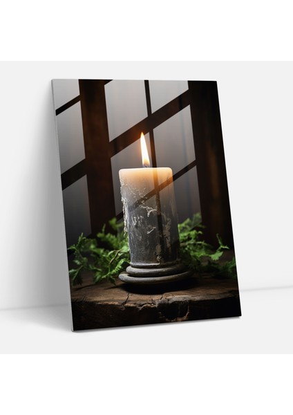 Cam Tablo Sıcak Mum Alevi - Mum Gerçekçi Fotoğraf Cam Duvar Sanatı Huzurlu Atmosfer