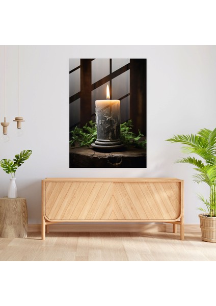 Cam Tablo Sıcak Mum Alevi - Mum Gerçekçi Fotoğraf Cam Duvar Sanatı Huzurlu Atmosfer modelleri