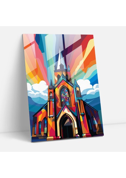 Pop Art Kilise Cam Tablo Sanatı - Kilise Modern Sanat Cesur Renkler Cam Tablo