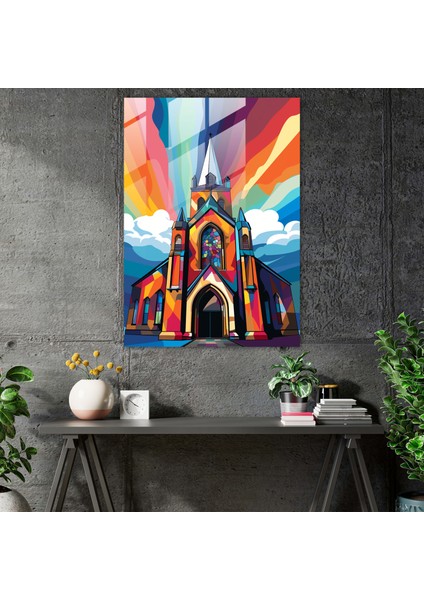 Pop Art Kilise Cam Tablo Sanatı - Kilise Modern Sanat Cesur Renkler Cam Tablo modelleri