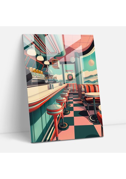 Klasik ve Popartın Harmanlandığı Retro Diner Cam Duvar Sanatı - Duvar Dekorasyonu Modern Sanat