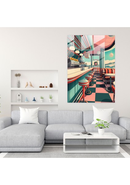 Klasik ve Popartın Harmanlandığı Retro Diner Cam Duvar Sanatı - Duvar Dekorasyonu Modern Sanat fiyatları