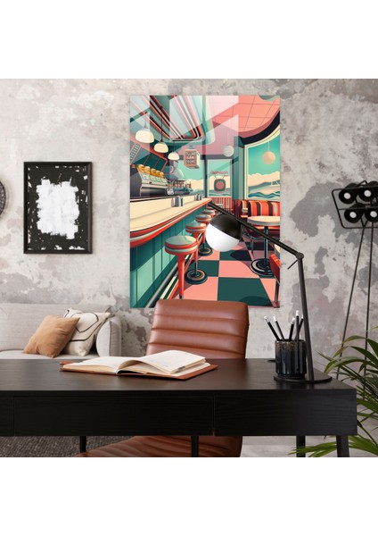 Klasik ve Popartın Harmanlandığı Retro Diner Cam Duvar Sanatı - Duvar Dekorasyonu Modern Sanat modelleri