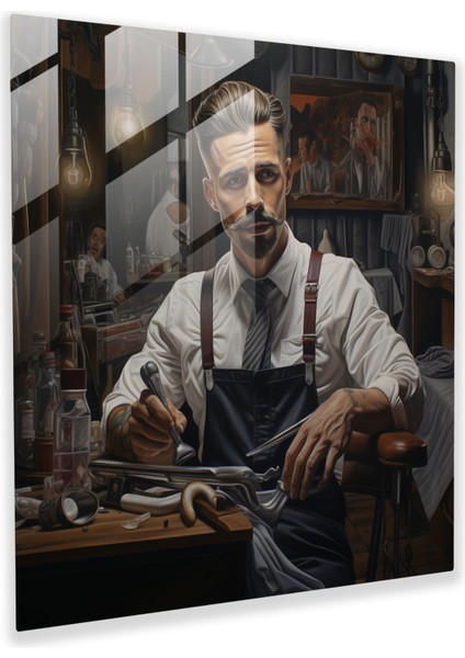 Berber Cam Tablo - Gerçekçi Portre - Berber Duvar Dekorasyonu Ev Dekorasyonu Bakım Araçları