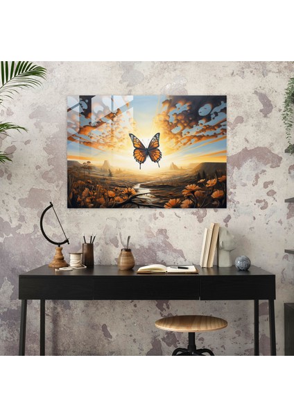 Hayalperest Kelebek Cam Tablo - Kurutulmuş Kelebekler Duvar Dekorasyonu Cam Sanat Hayalperest Manzara modelleri