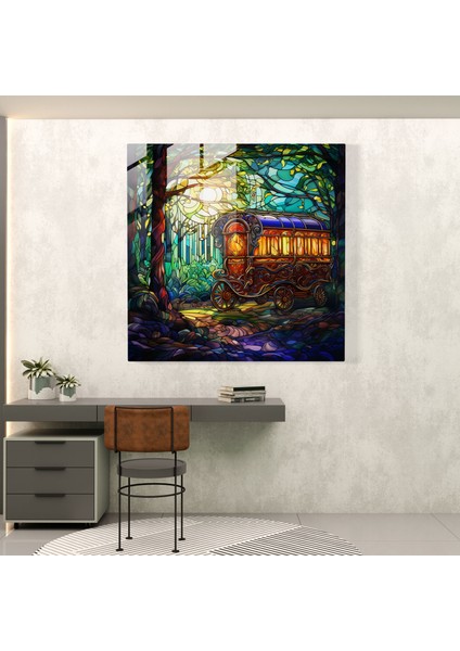 Bohem Çingene Karavanı Cam Tablo - Bohem Modern Sanat Çingene Karavanı Cam Duvar Sanatı modelleri