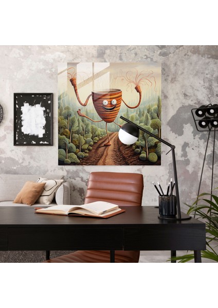 Gezinti Yapan Kahve Fincanı Cam Tablo - Kahve Cam Duvar Sanatı Kahve Fincanı fiyatları