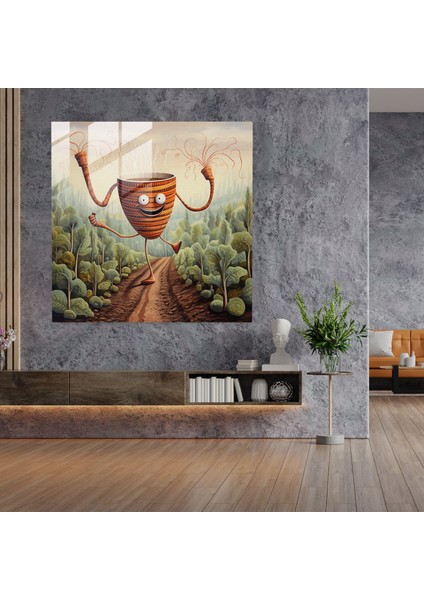 Gezinti Yapan Kahve Fincanı Cam Tablo - Kahve Cam Duvar Sanatı Kahve Fincanı modelleri