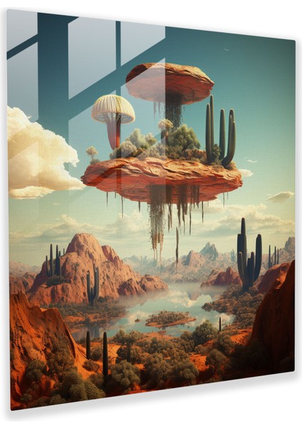 Ters Dönmüş Kaktüs Gerçeküstü Cam Tablo - Ev Dekorasyonu Duvar Dekorasyonu