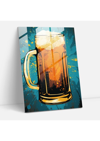 Cam Duvar Sanatı Bira Bardağı Silueti - Bira Soyut Arka Plan Duvar Dekorasyonu Cam Sanatı