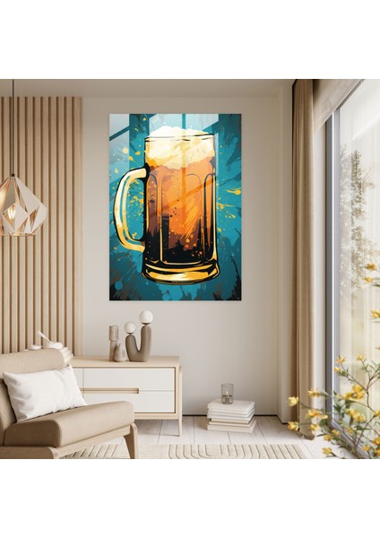 Cam Duvar Sanatı Bira Bardağı Silueti - Bira Soyut Arka Plan Duvar Dekorasyonu Cam Sanatı modelleri