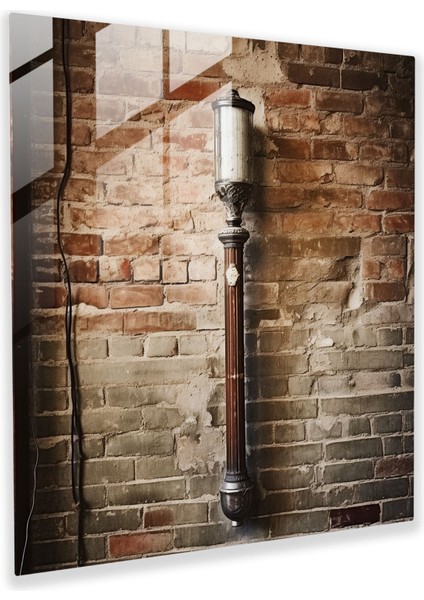 Retro Berber Direği Cam Tablo - Berber Cam Sanatı Rustik Tuğla Duvar Modern Sanat