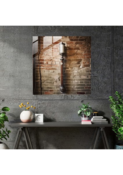 Retro Berber Direği Cam Tablo - Berber Cam Sanatı Rustik Tuğla Duvar Modern Sanat fiyatları