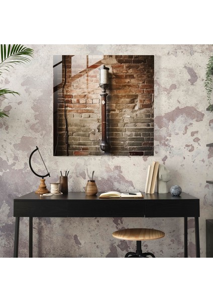 Retro Berber Direği Cam Tablo - Berber Cam Sanatı Rustik Tuğla Duvar Modern Sanat modelleri