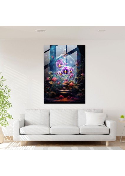 Büyüleyici Menekşeler Cam Tablo - Kanayan Çiçekler Menekşeler Neşeli Keyifli fiyatları