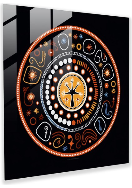Bilgelik Dairesi Cam Tablo - Aborijinal Cam Tablo Modern Sanat Atalık Bilgeliği
