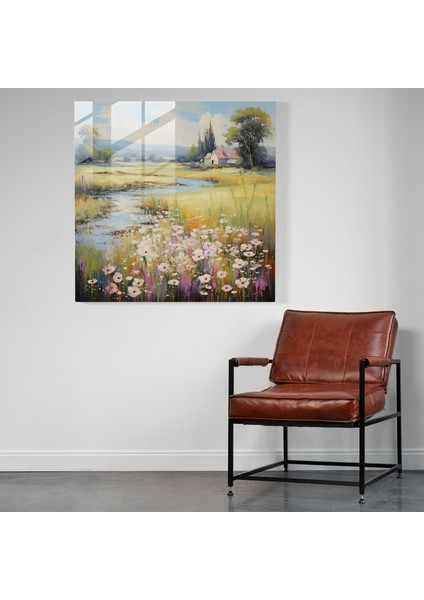 Huzurlu Kır Manzaralı Cam Tablo - Şık Ev Dekorasyonu Sessiz modelleri