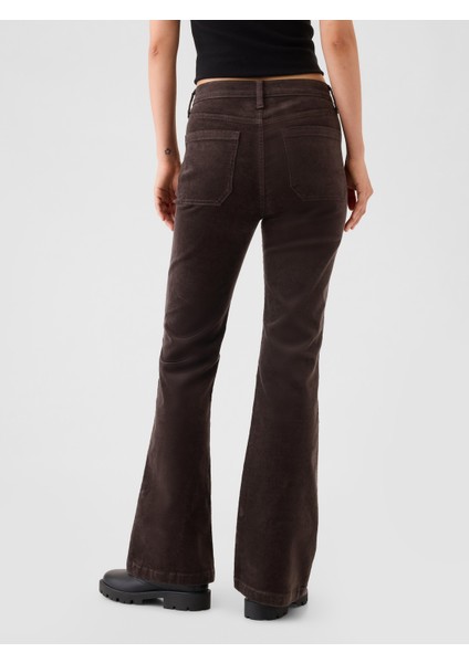 Kadın Kahverengi High Rise Kadife '70s Flare Jean Pantolon