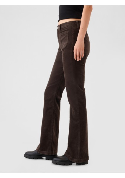 Kadın Kahverengi High Rise Kadife '70s Flare Jean Pantolon