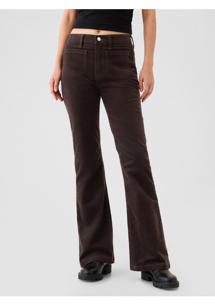 Kadın Kahverengi High Rise Kadife '70s Flare Jean Pantolon