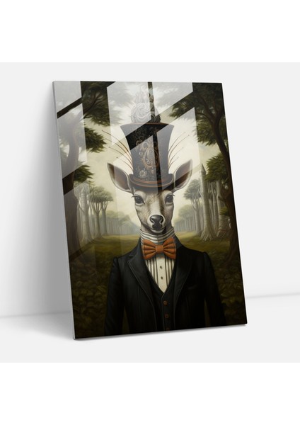 Hayvanlar Insanlar Gibi Giyinmiş Cam Tablo - Yağlı Boya - Ev Dekorasyonu Için Hayvanlar Insanlar Gibi Giyinmiş Cam Duvar Sanatı