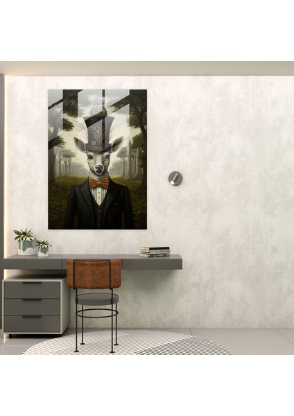 Hayvanlar Insanlar Gibi Giyinmiş Cam Tablo - Yağlı Boya - Ev Dekorasyonu Için Hayvanlar Insanlar Gibi Giyinmiş Cam Duvar Sanatı modelleri
