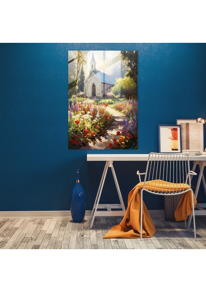 Kilise Cam Tablosu: Güneş Işığıyla Aydınlanan Bahçe - Kilise Izlenimci Tablo Duvar Dekorasyonu Güneş Işığıyla Aydınlanan Kilise Bahçesi modelleri