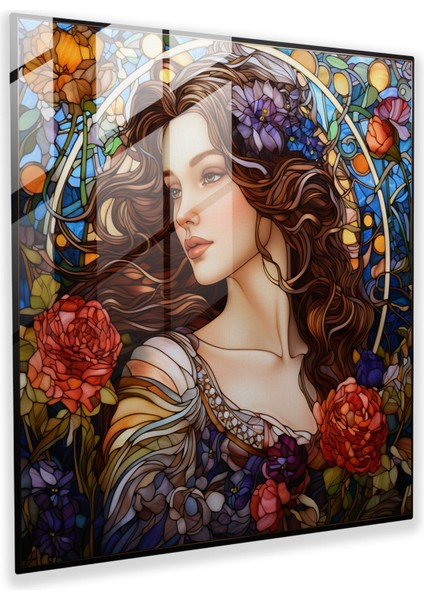 Zarif Çiçek Desenli Cam Tablo