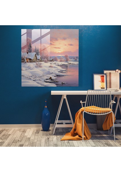Noel Kış Manzarası Cam Tablo - Duvar Dekorasyonu Donmuş Göl Cam Sanatı fiyatları