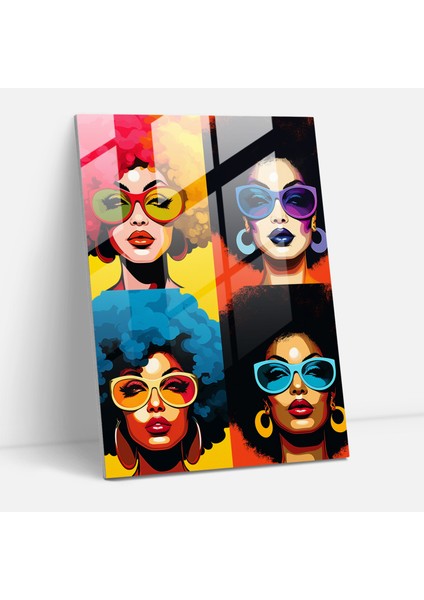 Afro Cam Tablo Baskı - Pop Art Afro Illüstrasyon - Afro Cam Duvar Sanatı Canlı Renkler Cam Sanatı