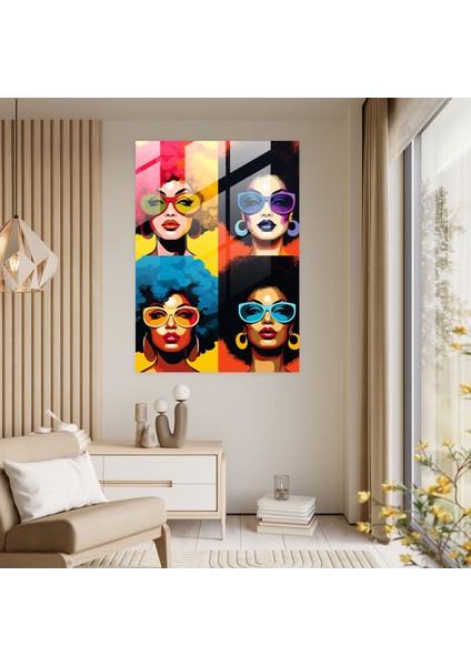 Afro Cam Tablo Baskı - Pop Art Afro Illüstrasyon - Afro Cam Duvar Sanatı Canlı Renkler Cam Sanatı modelleri