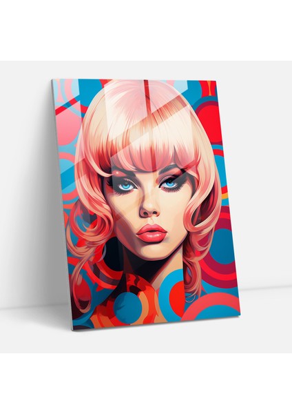 Barbie Cam Tablo - Pop Art Portresi - Retro Ev Dekorasyonu - Barbie Canlı Retro Cam Tablo