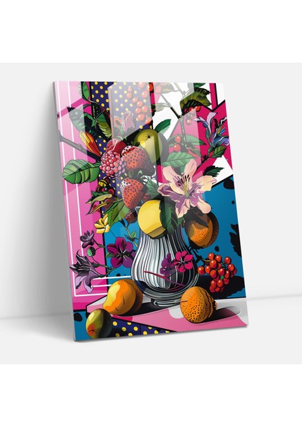 Pop Art Natürmort Cam Tablo - Klasikizm+Popart Modern Sanat Duvar Dekorasyonu