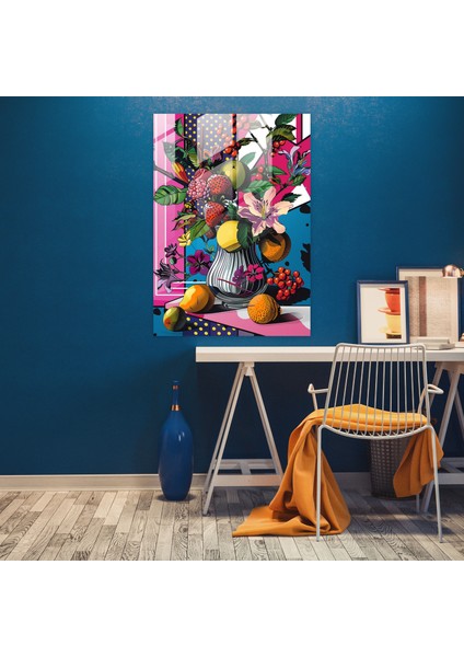 Pop Art Natürmort Cam Tablo - Klasikizm+Popart Modern Sanat Duvar Dekorasyonu fiyatları