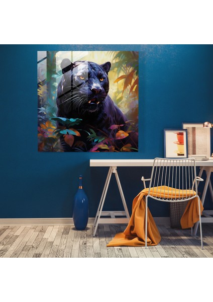Kara Panter Cam Tablo Sanatı - Modern Sanat Zarafet Orman Atmosferi modelleri