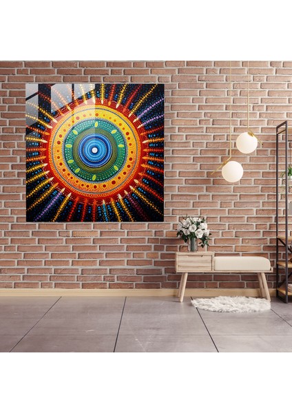 Kültürel Miras Cam Tablosu - Aborijin Geleneksel Nokta Boyama Hikaye Anlatımı Geleneği Cam Duvar Sanatı modelleri