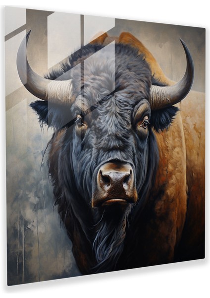 Majestik Büyükbaşlı Cam Tablo - Büyükbaş Büyükbaşın Ruhu Yağlı Boya Modern Sanat