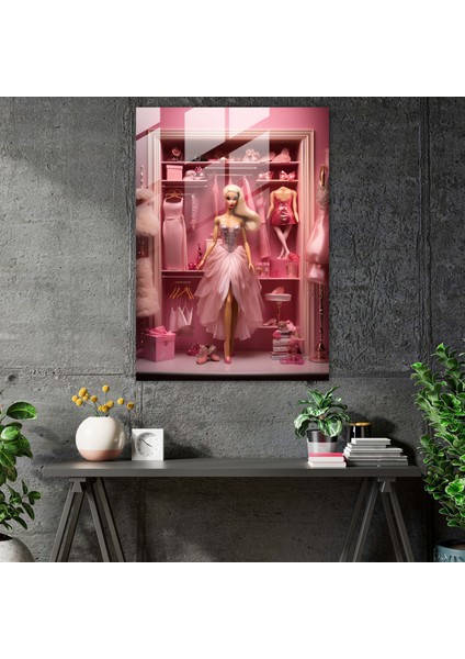 Barbie Dolap Cam Tablo - Barbie Cam Sanatı Duvar Dekorasyonu Zarafet fiyatları