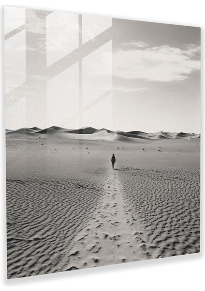 Çöl Gezgini Cam Tablo - Çöl Siyah Beyaz Fotoğraf Nostaljik Çekicilik