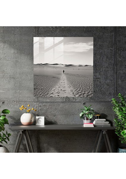 Çöl Gezgini Cam Tablo - Çöl Siyah Beyaz Fotoğraf Nostaljik Çekicilik fiyatları