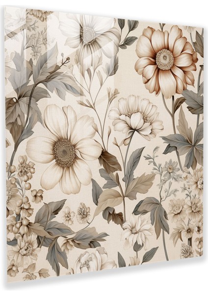 Bej Cam Tablo Duvar Dekorasyonu - Bej Nostalji Cam Sanatı Ev Dekorasyonu