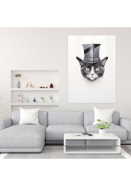 Insan Giyimli Hayvanlar Cam Tablosu - Temiz Beyaz Arka Planlı Ev Dekorasyonu modelleri