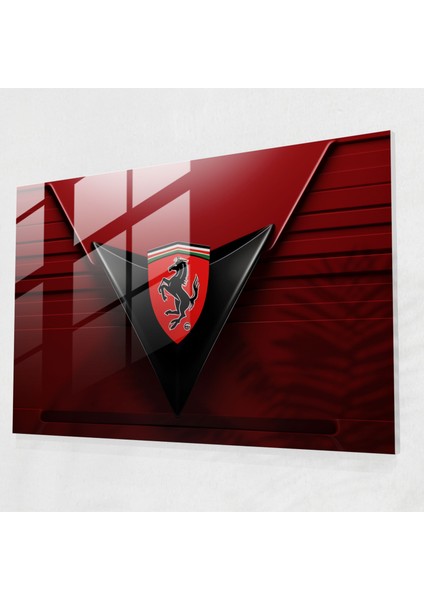 Ferrari Geometrik Cam Tablo - Ferrari Amblem Geometrik Tasarım Duvar Dekorasyonu