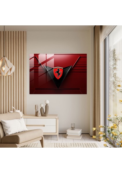 Ferrari Geometrik Cam Tablo - Ferrari Amblem Geometrik Tasarım Duvar Dekorasyonu modelleri