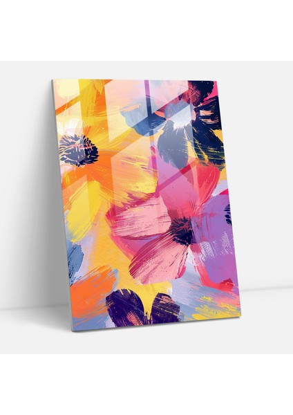 Çiçek Desenli Cam Tablo Sanatı - Andy Warhol Cam Tablo Cam Sanat Ev Dekorasyonu