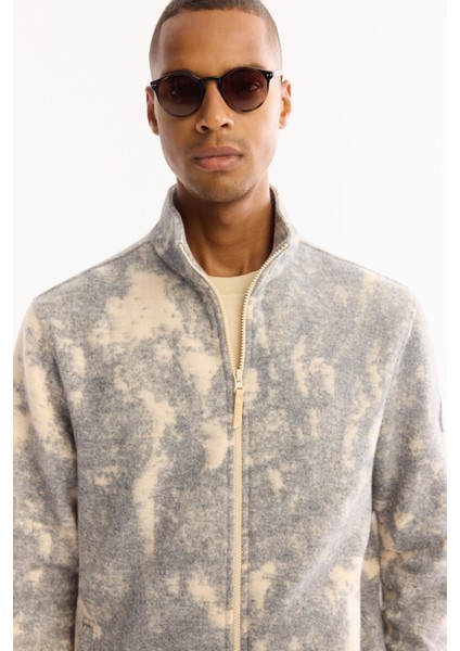 Erkek Antrasit Dik Yaka Fermuarlı Soft Touch Desenli Polar Regular Fit Sweatshirt A52Y1206